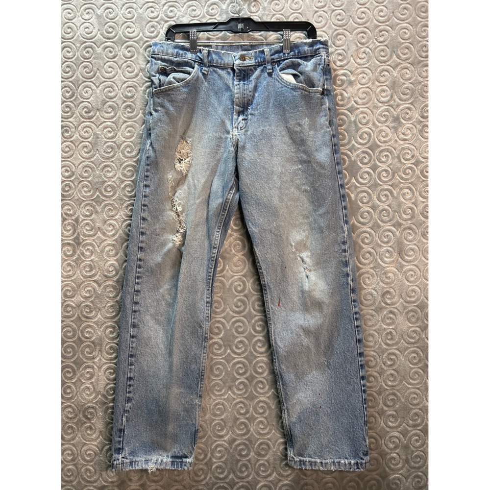 Wrangler Jeans Mens 33x30 Distressed Denim‎ Blue Cotton Blend
